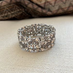 INC Silver-Tone Multi-Crystal Cluster Stretch Bracelet